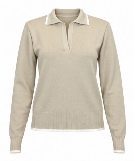 Pulover polo beige din lână 